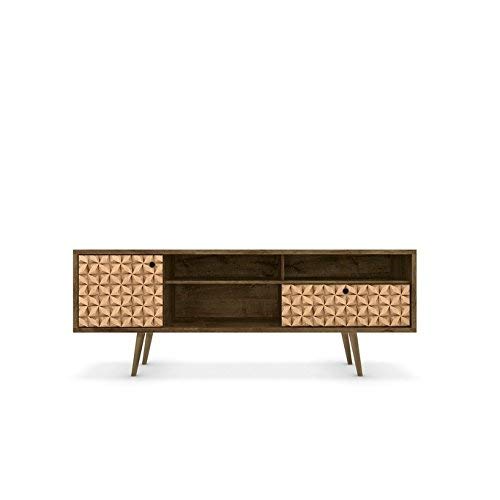 ModHaus Living Mid Century Modern Wood 70 inch 4 Shelves TV Stands with 1 Cubby and 1 Extension Drawer - Includes Pen (Brown/Light Brown)
