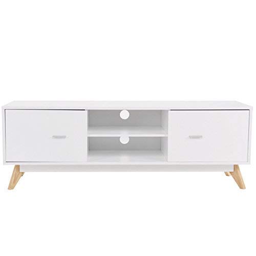 TANGKULA Modern TV Stand Wood Storage Console Entertainment Center w/ 2 Doors and Shelves White Finish