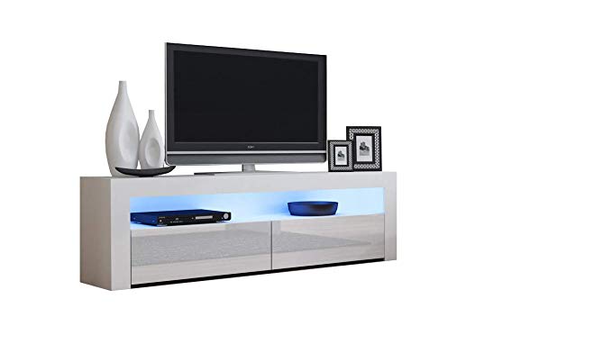 TV Console Milano Classic White - up to 70-inch Flat TV Screens – Multicolor 16 RGB LED Light System and High Gloss Finish Front Doors – Mesa TV Milano para televisores Hasta 70 pulgadas