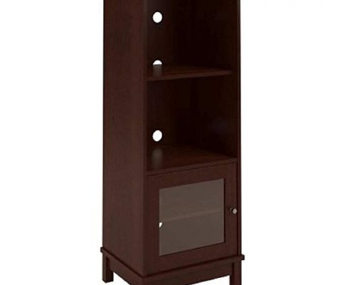 Media Storage Bookcase Tower Multimedia Organizer Shelf Cabinet Sliding Glass Doors and Contemporary Clean Line Aesthetics with Dimensions: 19.69″L x 15.69″W x 53.81″H, (1, Resort Cherry) Review