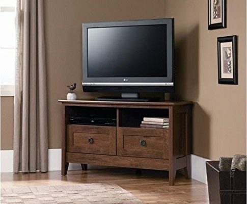 Pemberly Row Corner TV Stand in Oiled Oak Review