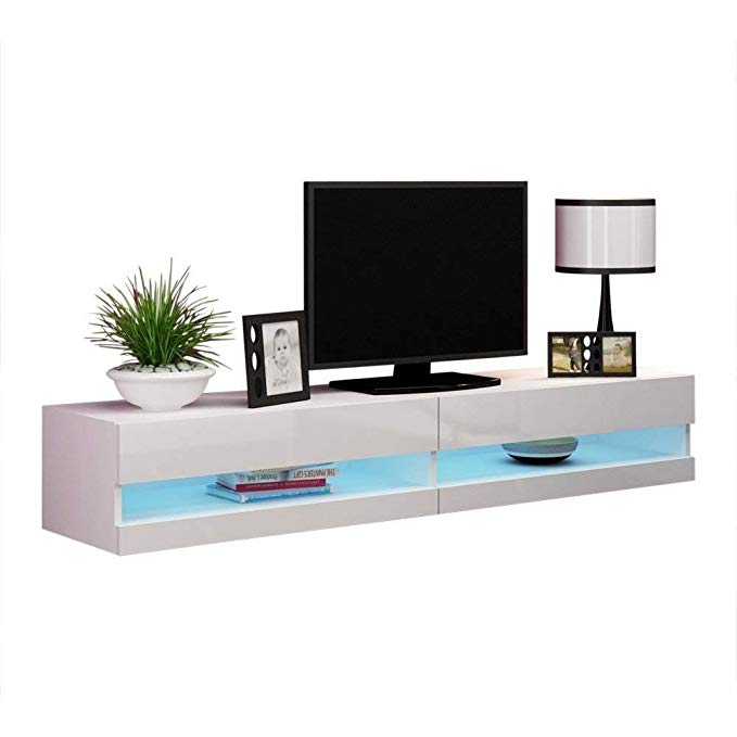 Concept Muebles 80 Inch Seattle High Gloss LED TV Stand - White