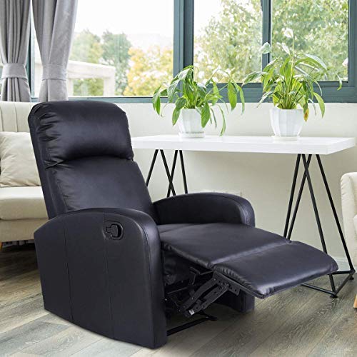 Giantex Manual Recliner Chair Black Lounger Leather Sofa Seat Home Theater (Style 1)