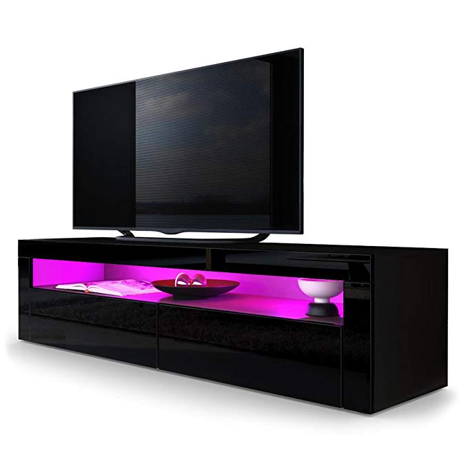 Helios 157 Contemporary TV Entertainment Stands for living room TV Units with LED lighting system/Color (black and black)