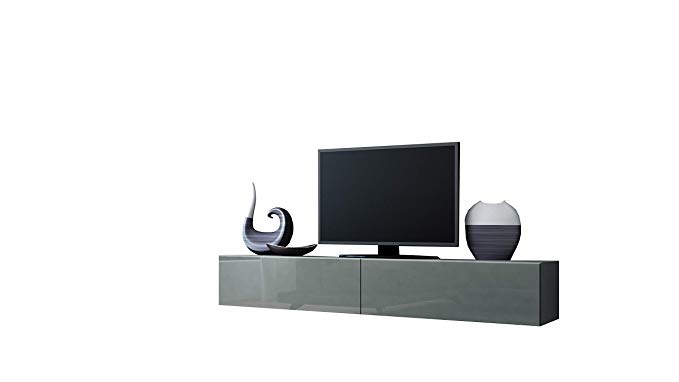 Concept Muebles Seattle Floating TV Cabinet – TV Stand with High Gloss Fronts - Seattle Hanging TV Console (Large, Grey)
