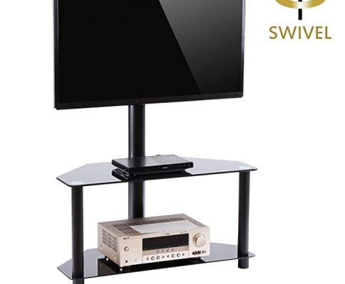 Rfiver Black Corner Floor TV Stand with Swivel Mount Bracket for 32-55 inches Plasma LCD LED Flat or Curved Screen TVs, 2-Tier Tempered Glass Shelves for Audio Video, TW2001 Review