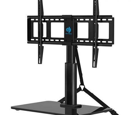 HUANUO HN-TVS03 Universal Adjustable Table Top TV Stands for 32 to 60 Inch Televisions with 70 Degree Swivel & 4 Level Height Alignment, Tempered Glass Base, Anti-Tip Safety Strap, Black Review
