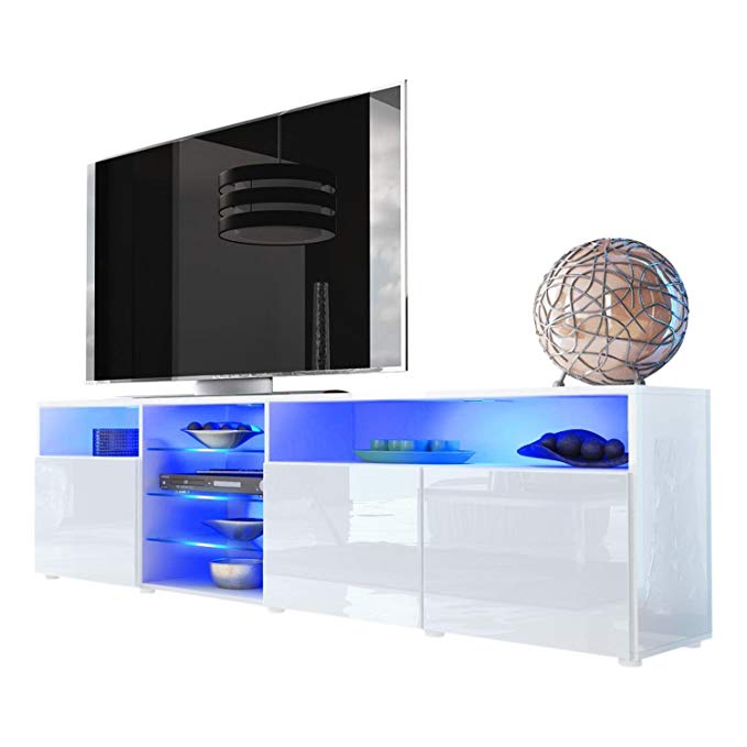 Meble Furniture & Rugs TV Stand Roma Matte Body High Gloss Doors Modern TV Stand LED (White)