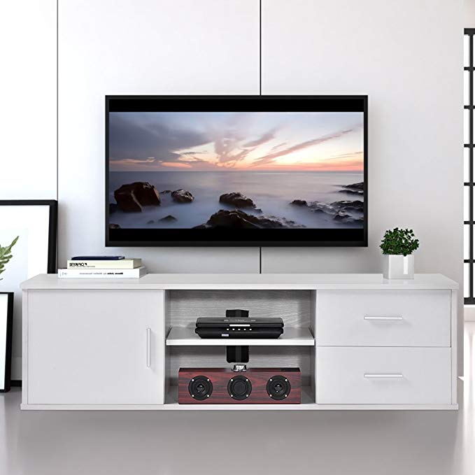 Ej. Life TV Stand Cabinet Wooden TV Unit Storage with Two Drawers, White