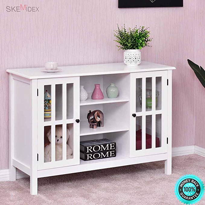 SKEMiDEX Wood TV Stand Storage Console Free Standing Cabinet Holds Up To A 45