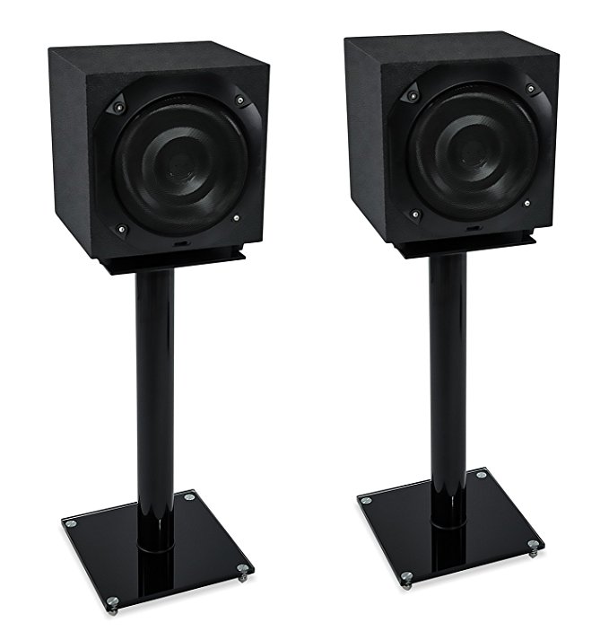 Mount-It! Floor Speaker Stands for Satellite Speakers and Surround Sound (5.1 and 2.1) Systems, Glass and Aluminum, Black (MI-58B)