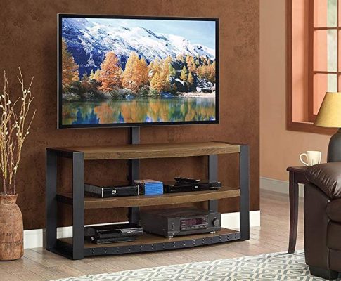 Santa Fe Distressed Three Shelf TV Stand Warm Natural Shelves/Gunmetal Frame Dimensions: 53.75″W x 21″D x 26-55.75″H Weight: 104 lbs Review