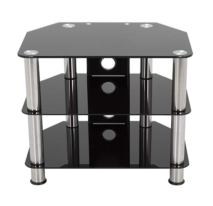 AVF SDC600CM-A TV Stand with Cable Management for up to 32-inch TVs, Black Glass, Chrome Legs
