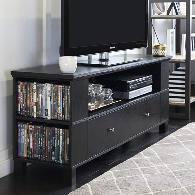 New 59 Inch Wide Black Television Stand with Front & Side Storage