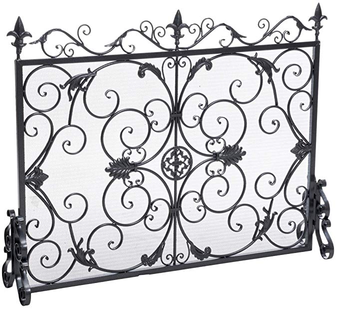 Wilmington Fireplace Screen constructed from durable iron (gold flower with black screen)