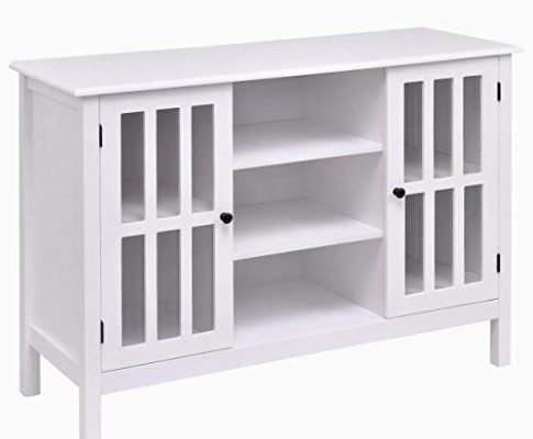 Tangkula Wood TV Stand Storage Console Free Standing Cabinet Holds Up to A 45″ TV (White) Review