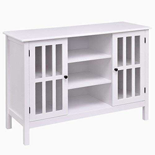 Tangkula Wood TV Stand Storage Console Free Standing Cabinet Holds Up to A 45