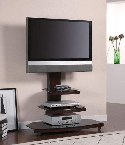 TV Stand Tiered Media Console with Bracket in Dark Wood Base