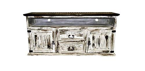 2 Door 2 Drawer TV STAND White Scraped Western Rustic Real Wood!!