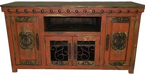 Hi End Rustic Medieval Hand Scrape TV Stand Available in 5 Colors (72 inch Long, Red) Review