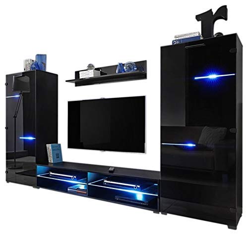 MEBLE FURNITURE & RUGS Modern Entertainment Center Wall Unit with LED Lights 65
