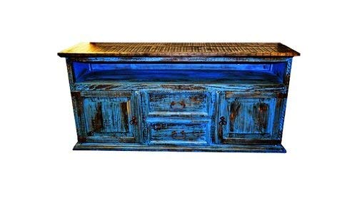2 Door 2 Drawer TV STAND Blue Scraped Flat Screen Console Real Wood