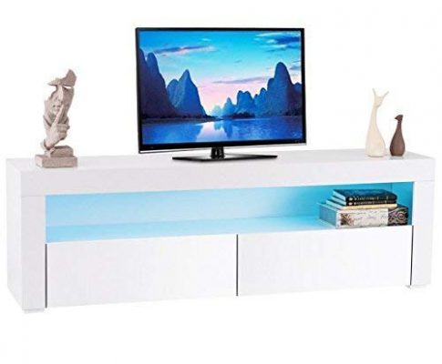 TANGKULA Modern TV Stand High Gloss Media Console Cabinet Entertainment Center with LED Shelf and Drawers (White) Review