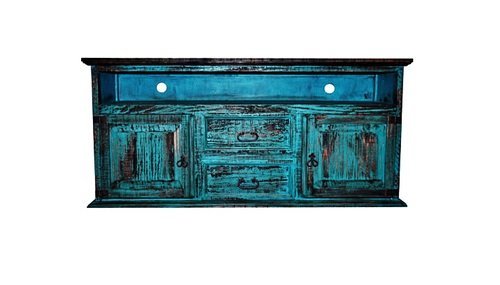 2 Door 2 Drawer TV STAND Turquoise Scraped Western Rustic Flat Screen Console