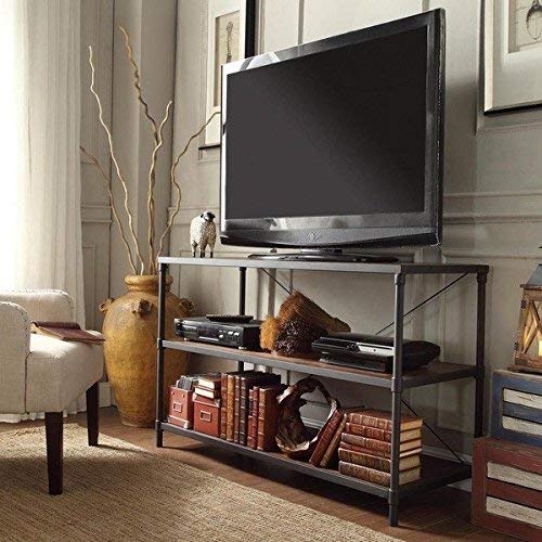 TRIBECCA HOME Harrison Industrial Rustic Pipe Frame TV Stand, Finish: Brown