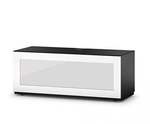 SONOROUS Studio ST-110B I/R Friendly Wood and Glass TV Stand with Hidden Wheels for Sizes up to 65″ (Modern Design with 4 Shelves for Your Audio/Video Components and Consoles) – White Glass Cover Review