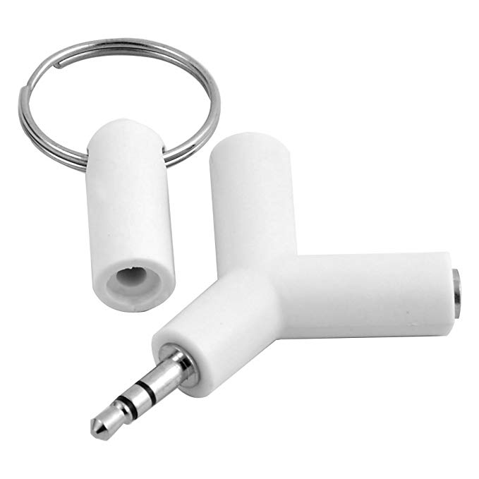 uxcell Mini Y Shaped 3.5mm Male to Double 3.5mm Female Jack Audio Headset Adapter Connector Keychain White