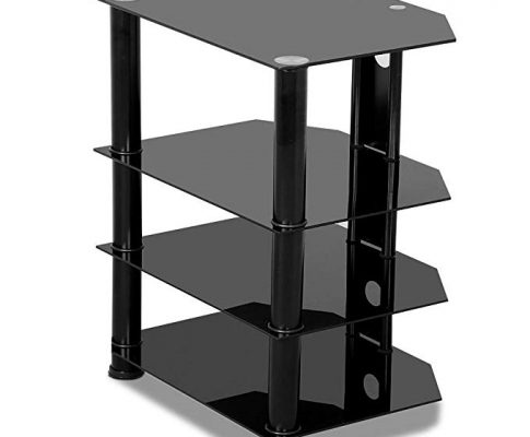 Yaheetech 4 Tier Black Glass Component Media Stand Audio Video Rack with Cable Management, Storage for Xbox, Playstation, Speakers, Cable Boxes, Desktop Glass 110Lb Capacity Review