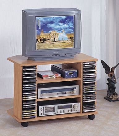 Natural finish tv stand with casters