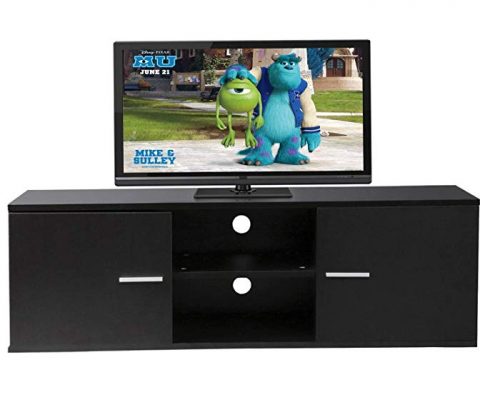 Ameriwood Home Modern TV Stand Wood Storage Console Entertainment Center w/ 2 Doors and Shelves Black Finish Review