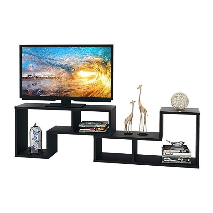 DEVAISE Wood TV Stand Storage Console,L Shaped Bookcase/Bookshelf (0.9” Thickness-Black)