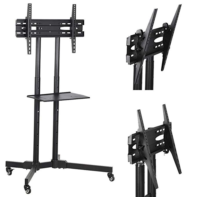 go2buy Mobile TV Cart Mount Stand for 32 to 65 inch LED LCD Plasma Flat Screen Panels with Storage Shelves on Wheels