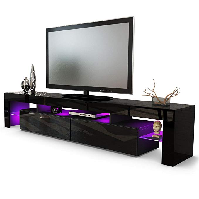 Helios 200 Modern TV Entertainment Unit Vivo TV Table/TV Stand Meble Furniture And Rugs/Color black and black