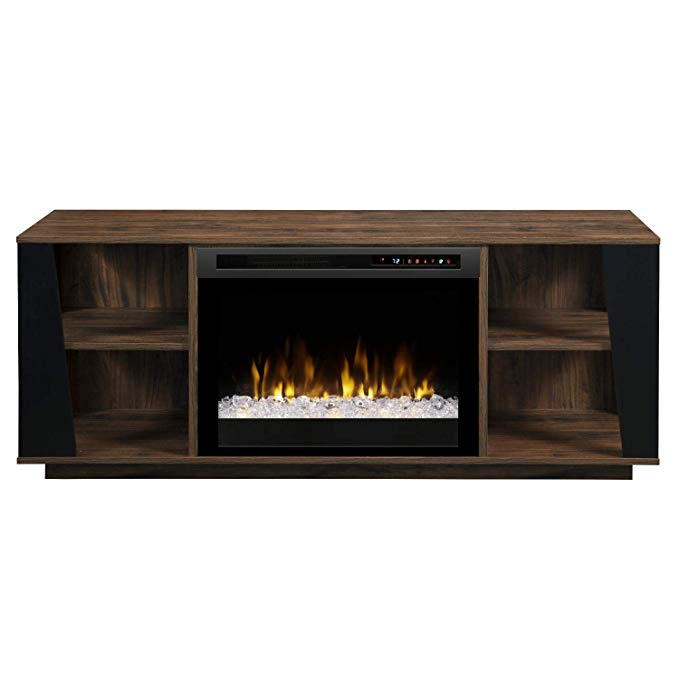 Dimplex Electric Fireplace, TV Stand, Media Console and Entertainment Center with Glass Ember Bed, Storage Cabinets and Adjustable Shelving in Walnut Finish - Arlo #