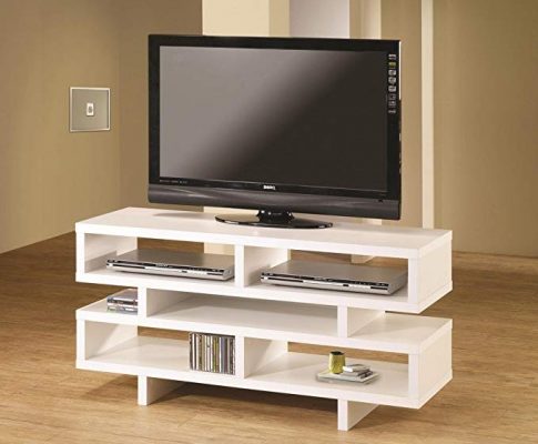Modern style white finish wood step style shelves TV stand entertainment center Review