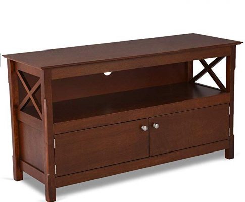 TANGKULA Wood TV Stand Modern Multipurpose Home Furniture Storage Console Entertainment Media Center Brown (Brown) Review