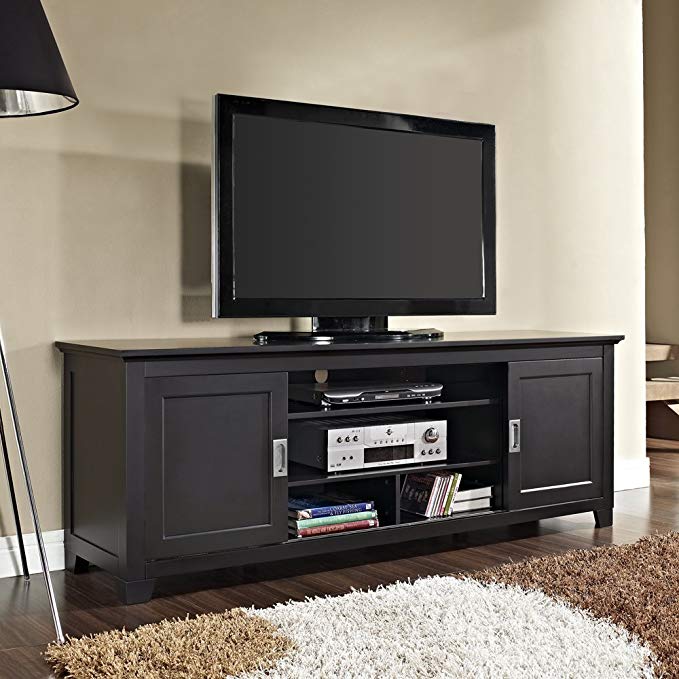 New 70 Inch Wood Tv Stand with Sliding Doors in a Beautiful Matte Black Finish