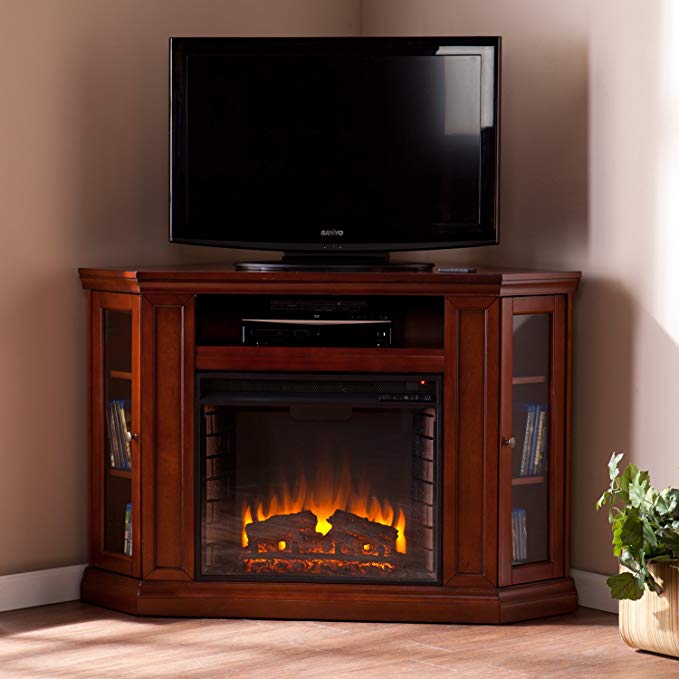 Convertible Electric Fireplace with Cabinet , TV Media Stand Console - Mahogany