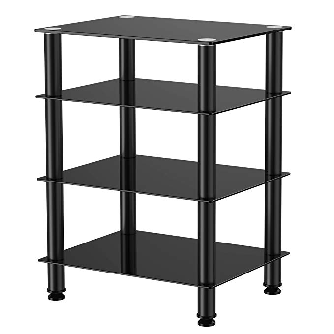 Fitueyes 4-tier Media Stand Audio/Video Component Cabinet with Glass Shelf for /Apple Tv/xbox One/ps4 AS406001GB