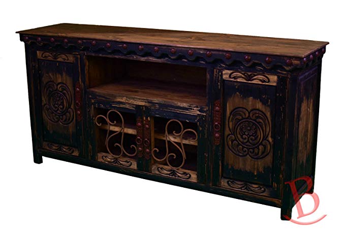 Black Large Durango TV Stand Console With Iron Work Entertainment Center Rustic Western
