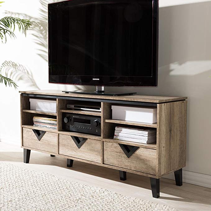 55 in. TV Stand in Light Brown Finish