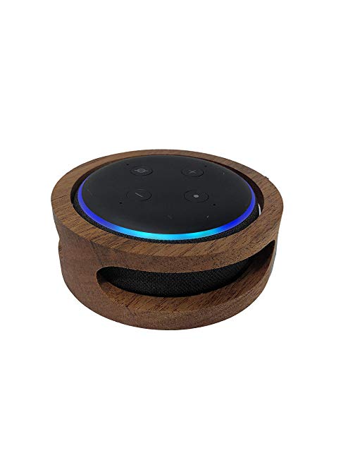 Little Stream Hand Made Solid Mahogany Hard Wood - 3rd Generation Amazon Echo Dot - Alexa, Holder and Cover with 3 Large Speaker Ports for 100% Crystal Clear Sound, Voice Recognition, and Protection