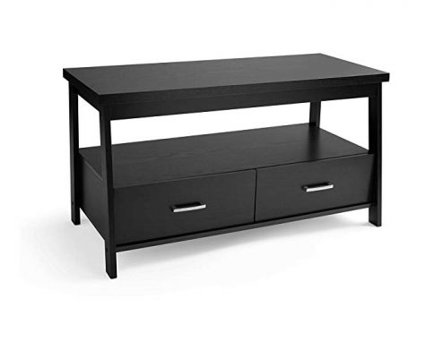 Sturdy Wood Construction 47″ Black Oak TV Stand with Two Storage Drawers Review