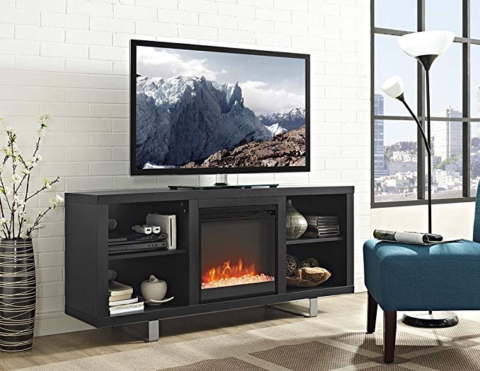 New 58 Inch Simple Modern Fireplace Television Stand in Black Finish