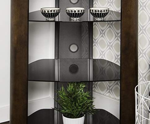 WE Furniture 35″ Glass Media Storage Tower, Espresso Review