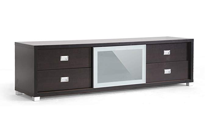Baxton Studio Botticelli Brown Modern TV Stand with Frosted Glass Door